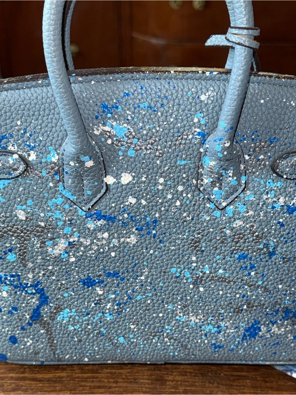 EUC Anca Barbu original hand painted Nicole satchel bag Hamsa pattern w/2 straps